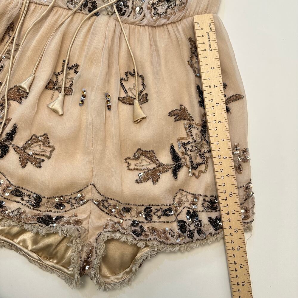 Ranna Gill Womens Beaded Romper Size 6 Coachella Festival Boho Champagne Cream - Picture 10 of 16